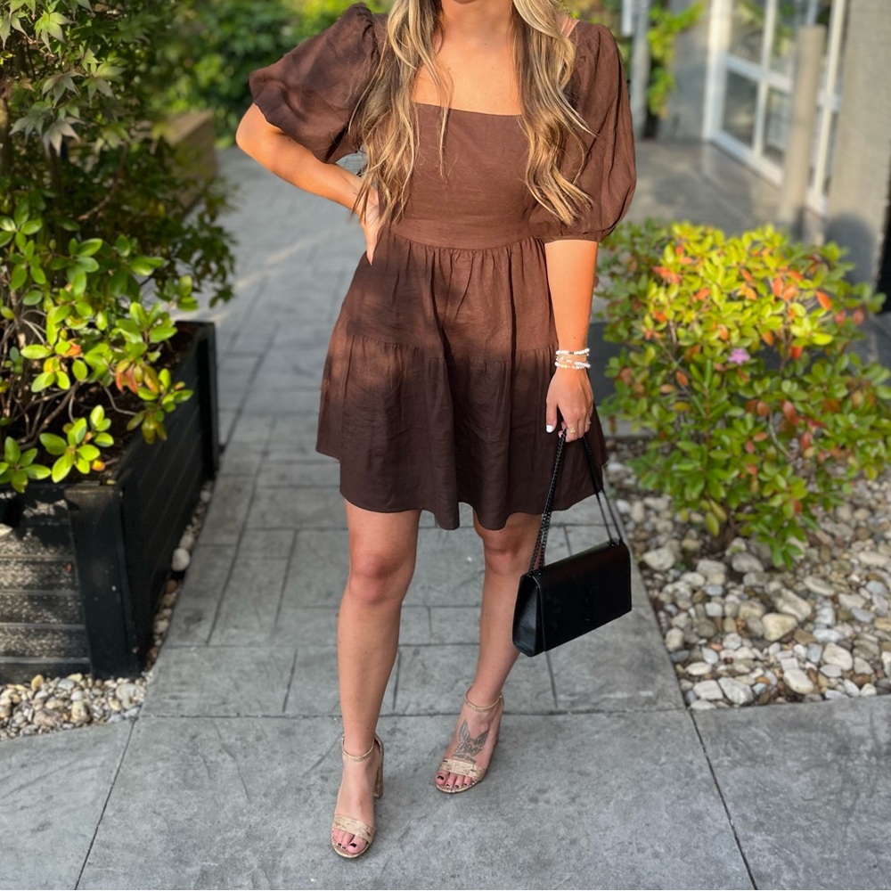 House of Harlow 1960 Chocolate Puff Sleeve Dress